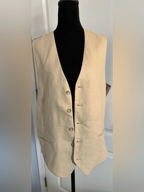 Pronto Uomo Platinum 100% Cream Button Linen Men’s Vest